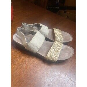 Munro Pisces Sandals Women's 8SS Beige Brown Raffia Woven Cork Strappy Comfort